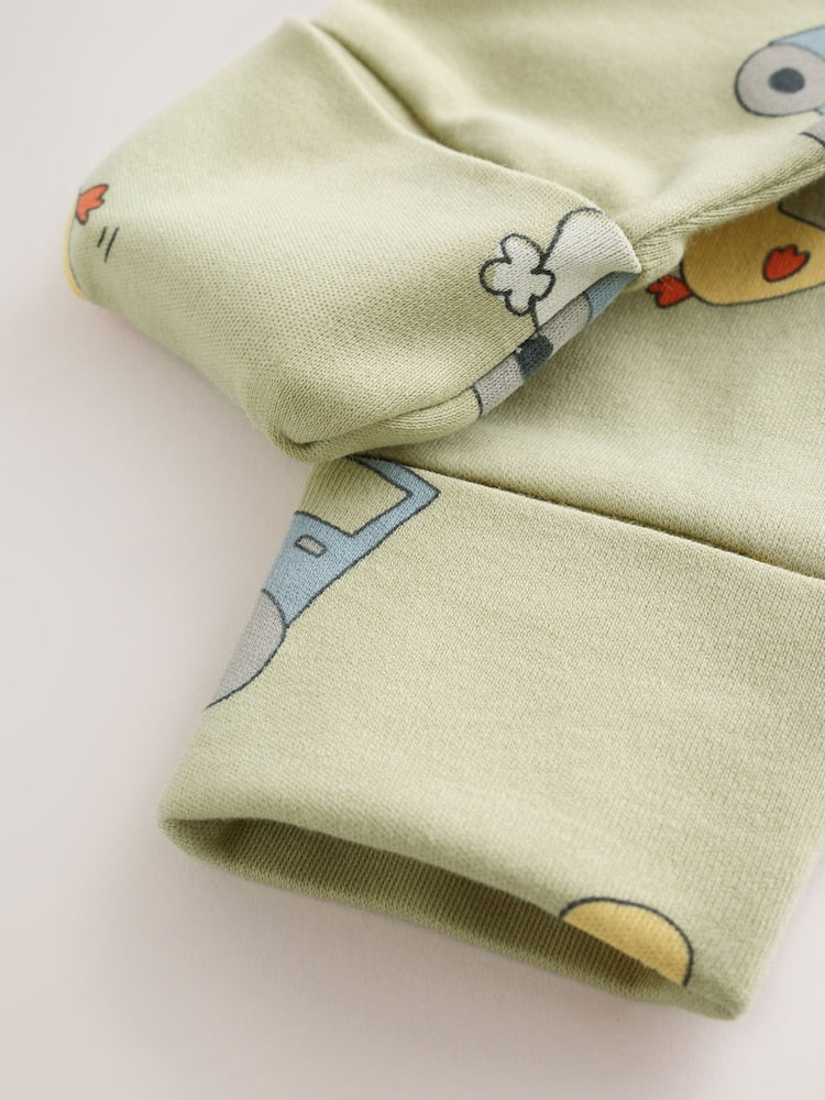 Yellow Farm Animals Two Way Zip Baby Sleepsuits 3 Pack (0mths-2yrs)