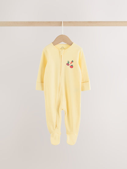 Yellow Farm Animals Two Way Zip Baby Sleepsuits 3 Pack (0mths-2yrs)