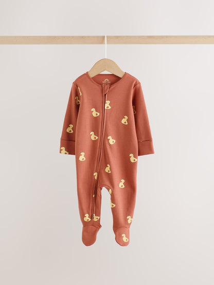 Yellow Farm Animals Two Way Zip Baby Sleepsuits 3 Pack (0mths-2yrs)