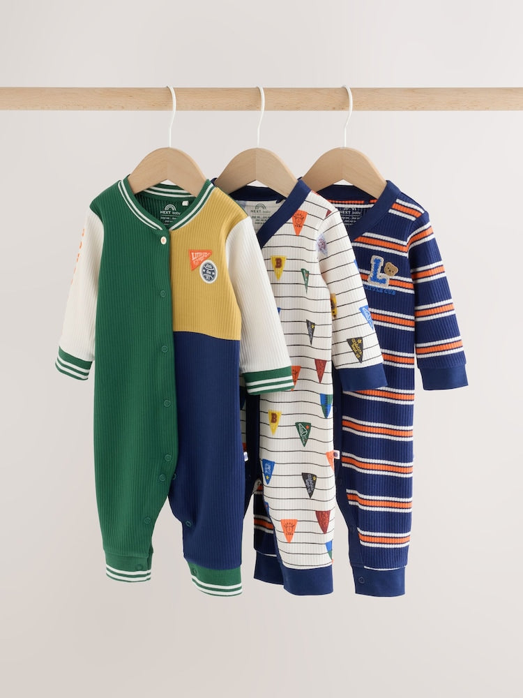 Multi Varsity Two Way Zip Baby Sleepsuits 4 Pack (0mths-3yrs) - Multi Varsity / Up to 1 Month (50-56cm)