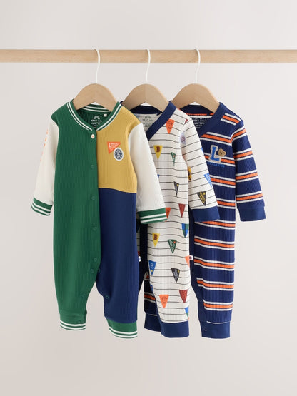 Multi Varsity Two Way Zip Baby Sleepsuits 4 Pack (0mths-3yrs) - Multi Varsity / Up to 1 Month (50-56cm)