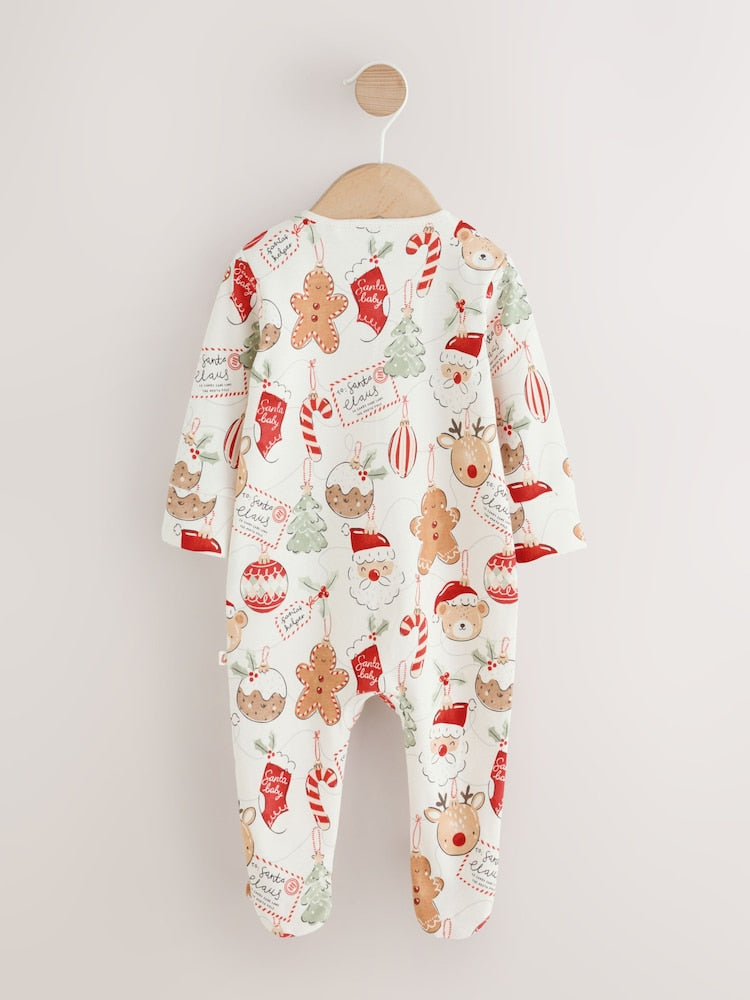 Neutral Bauble Two Way Zip Baby Christmas Sleepsuit (0mths-3yrs)