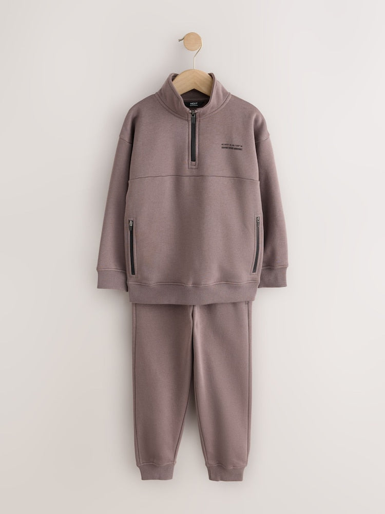 Brown Funnel Neck Zip Through Joggers Set (3-16yrs)