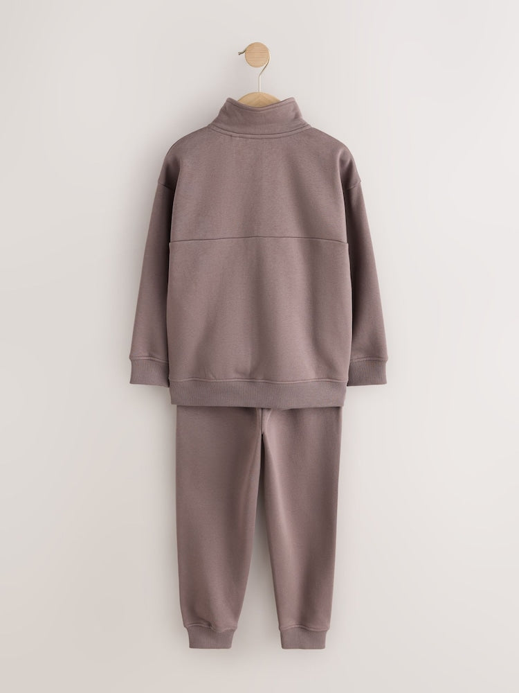 Brown Funnel Neck Zip Through Joggers Set (3-16yrs)