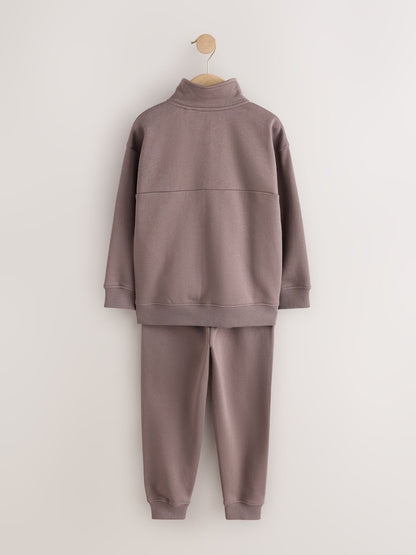 Brown Funnel Neck Zip Through Joggers Set (3-16yrs)