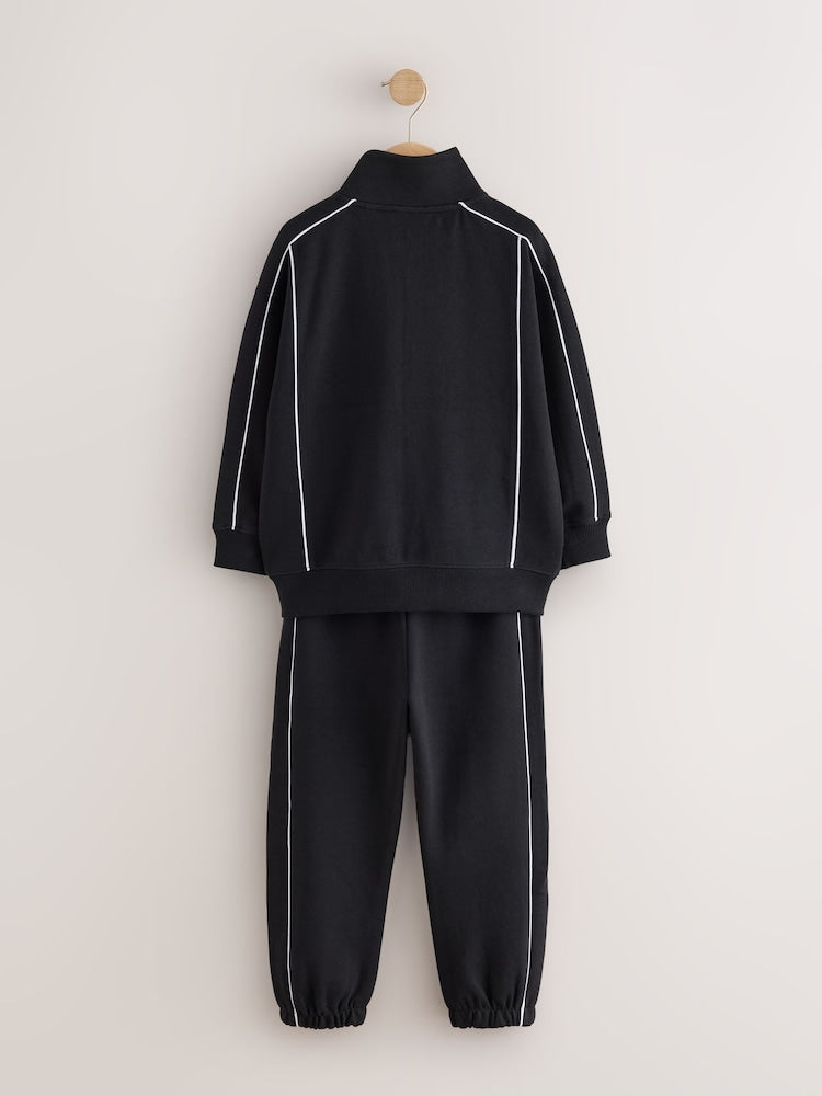 Black Sporty Zip Up Joggers Set (3-16yrs)