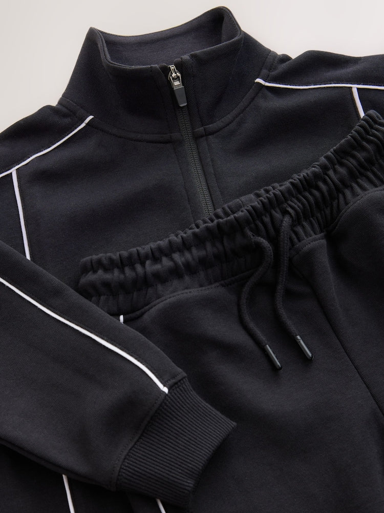 Black Sporty Zip Up Joggers Set (3-16yrs)