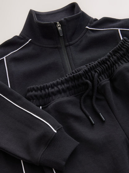 Black Sporty Zip Up Joggers Set (3-16yrs)
