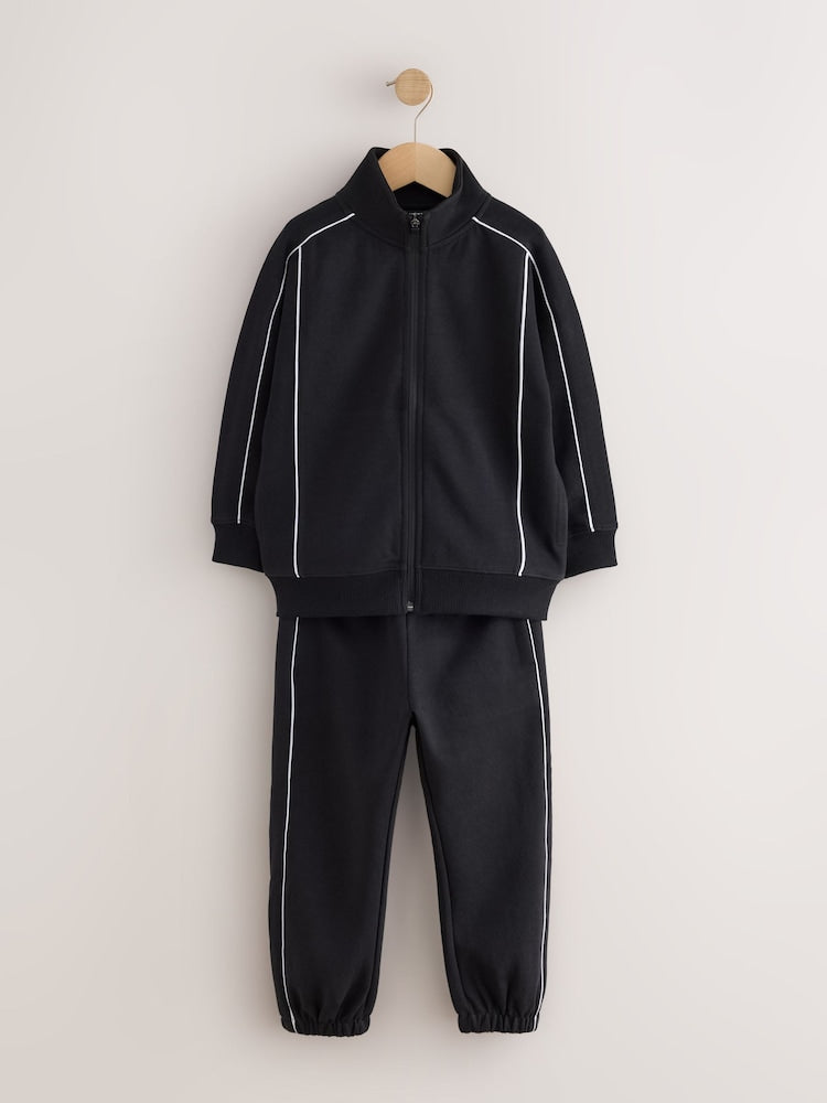 Black Sporty Zip Up Joggers Set (3-16yrs)
