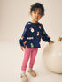 Navy Christmas Long Sleeve Ribbed Raglan Top and Leggings Set (3mths-7yrs) - Navy / 12 - 18 Months (80 - 86cm)