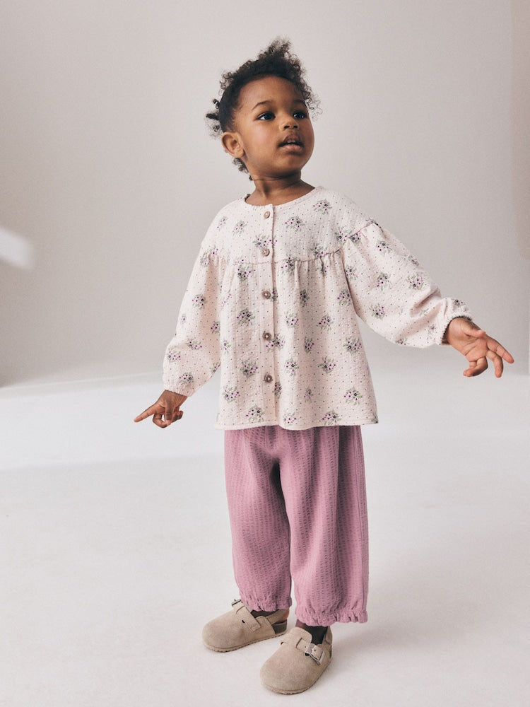 Pink Ditsy Floral Long Sleeve Blouse and Bloomer Trousers Set (3mths-7yrs) - Pink Ditsy Floral / 12-18 Months (80-86cm)