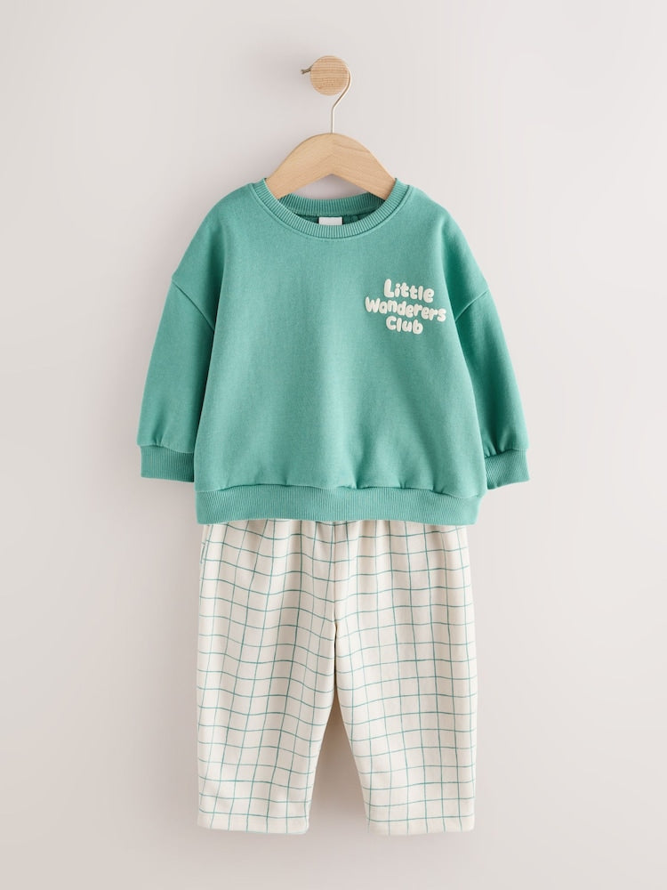 Green Little Wanderers Club Crew Neck Sweatshirt and Barrel Trousers Set (3mths-7yrs)