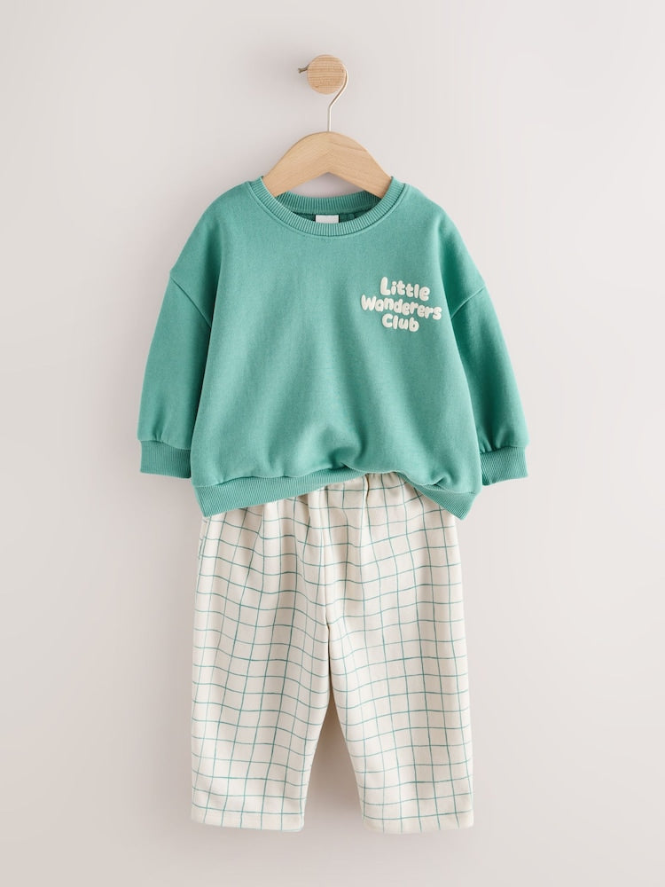 Green Little Wanderers Club Crew Neck Sweatshirt and Barrel Trousers Set (3mths-7yrs)