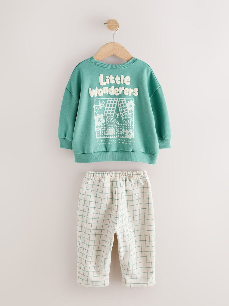 Green Little Wanderers Club Crew Neck Sweatshirt and Barrel Trousers Set (3mths-7yrs)