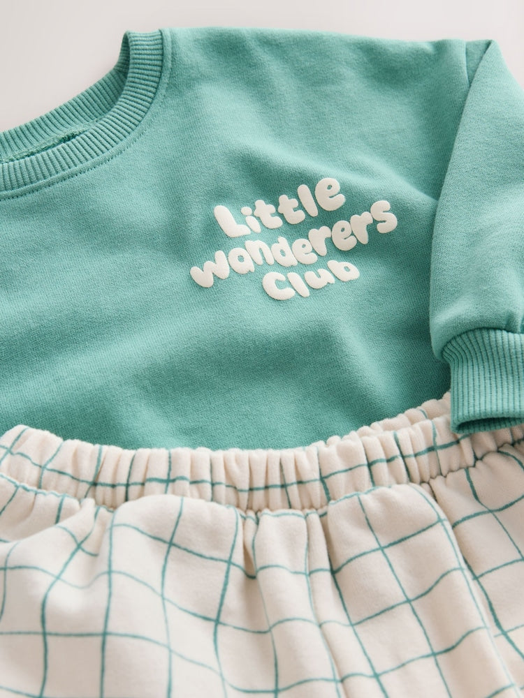 Green Little Wanderers Club Crew Neck Sweatshirt and Barrel Trousers Set (3mths-7yrs)