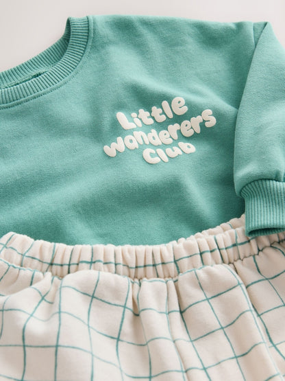 Green Little Wanderers Club Crew Neck Sweatshirt and Barrel Trousers Set (3mths-7yrs)