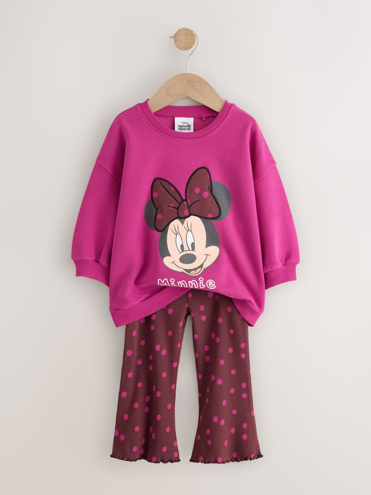 Berry Pink Minnie Mouse Spot Sweatshirt and Flare Set (6mths-7yrs)