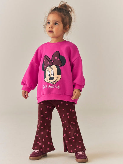Berry Pink Minnie Mouse Spot Sweatshirt and Flare Set (6mths-7yrs)