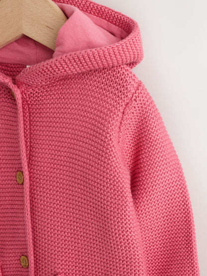 Raspberry Pink Hooded Knitted Baby Cardigan (0mths-2yrs) - Size 50cm (First Size)
