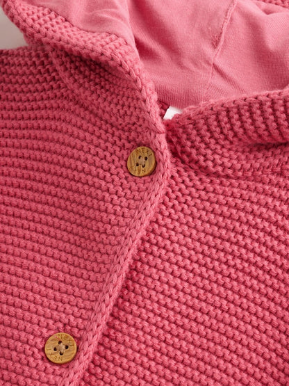 Raspberry Pink Hooded Knitted Baby Cardigan (0mths-2yrs) - Size 50cm (First Size)