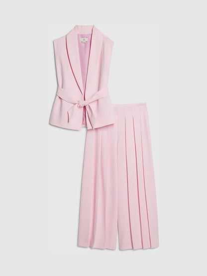 River Island Pink Sleeveless Blazer &amp; Pleated Trousers Set