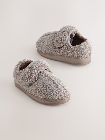 Neutral Borg Warm Lined Touch Fastening Cupsole Slippers - Size EU 19 (UK 3) - Neutral Borg