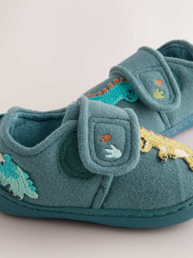 Teal Dino Touch Fastening Cupsole Slippers