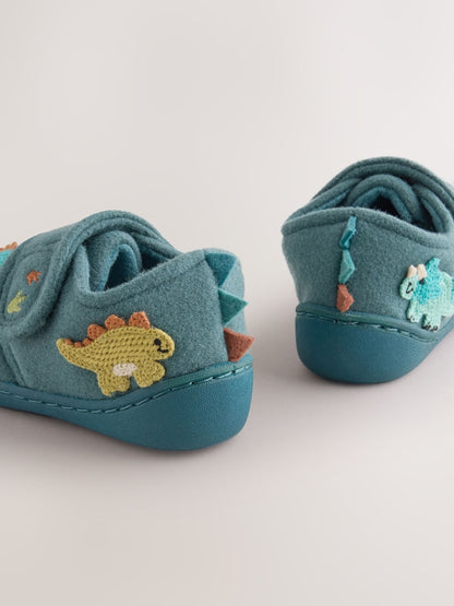 Teal Dino Touch Fastening Cupsole Slippers