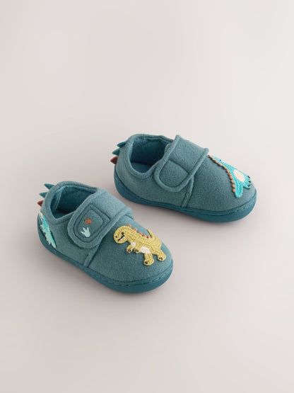 Teal Dino Touch Fastening Cupsole Slippers