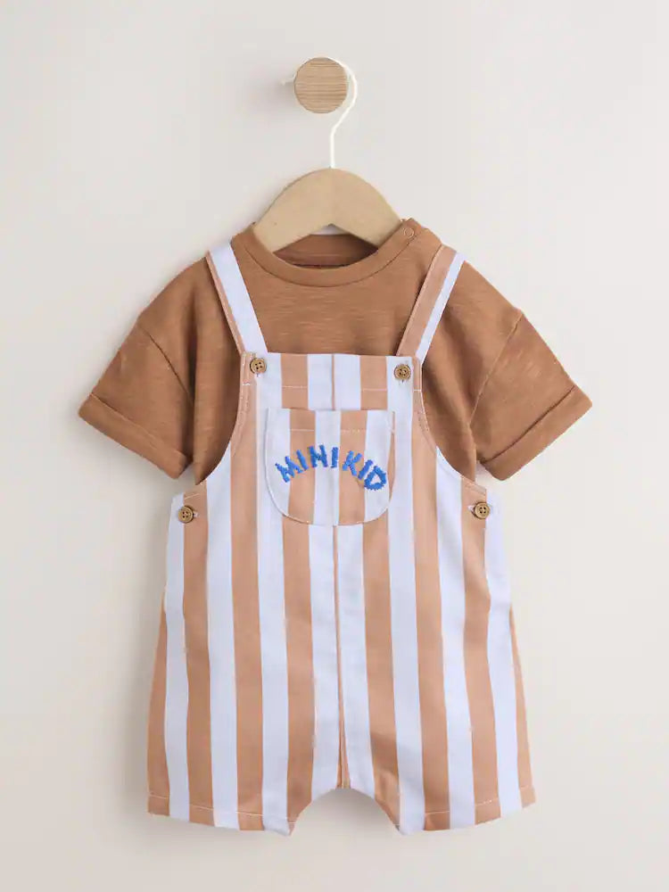 Rust Brown Stripe Twill Dungaree and Bodysuit Baby Set (0mths-2yrs)