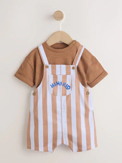Rust Brown Stripe Twill Dungaree and Bodysuit Baby Set (0mths-2yrs)