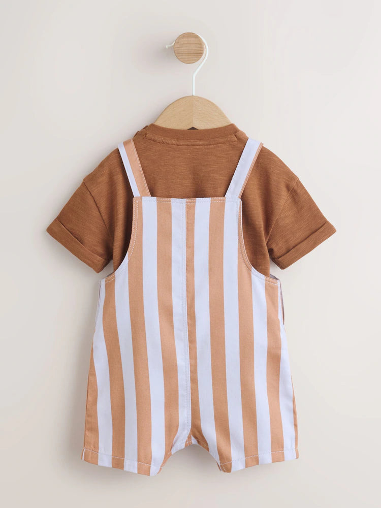 Rust Brown Stripe Twill Dungaree and Bodysuit Baby Set (0mths-2yrs)