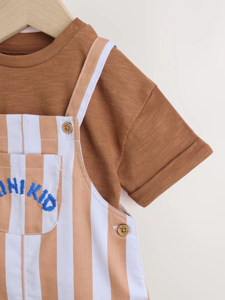 Rust Brown Stripe Twill Dungaree and Bodysuit Baby Set (0mths-2yrs)