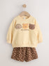 Chocolate Brown Bear Crew Neck Sweatshirt & Shorts Set (3mths-7yrs) - Chocolate Brown Bear Crew Neck Sweatshirt & / 12-18 Months (80-86cm)