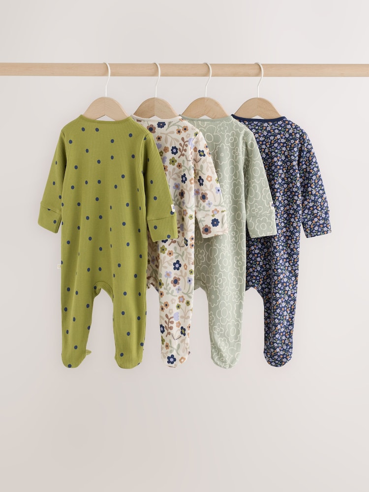 Green Floral Wrap Baby Sleepsuits 4 Pack (0mths-2yrs)