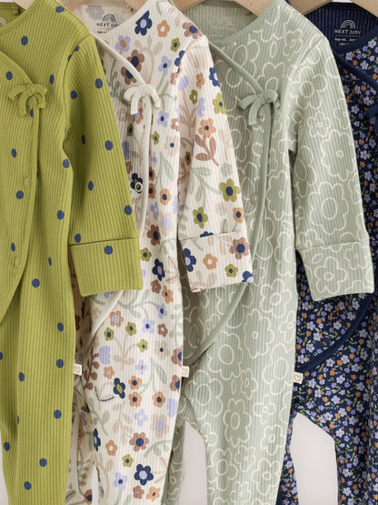 Green Floral Wrap Baby Sleepsuits 4 Pack (0mths-2yrs)