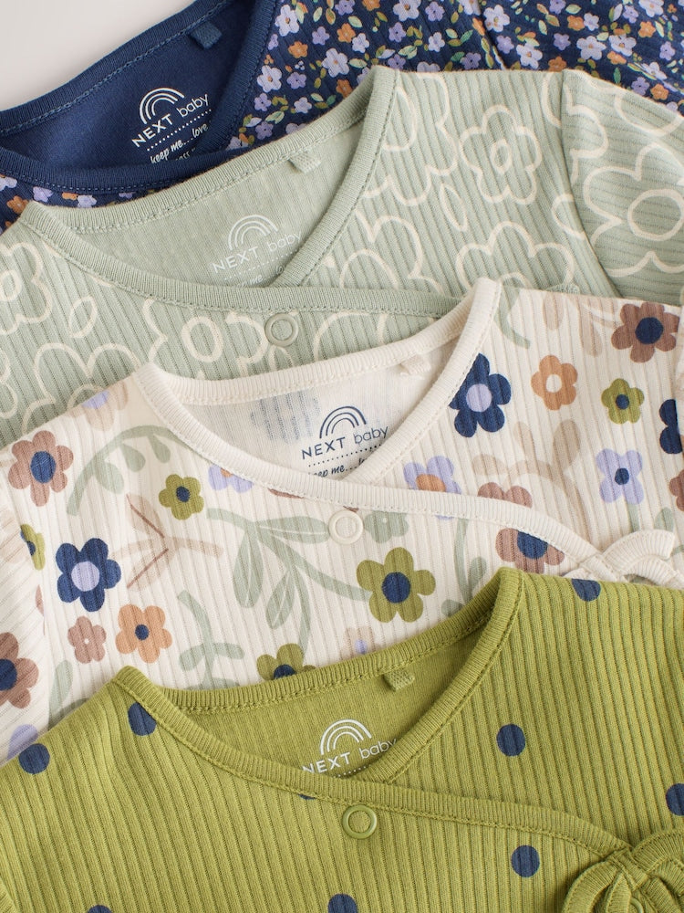 Green Floral Wrap Baby Sleepsuits 4 Pack (0mths-2yrs)