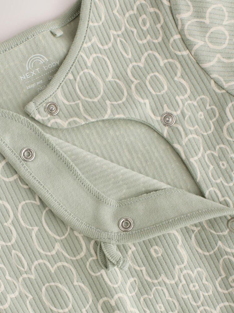 Green Floral Wrap Baby Sleepsuits 4 Pack (0mths-2yrs)