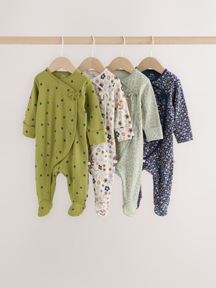 Green Floral Wrap Baby Sleepsuits 4 Pack (0mths-2yrs)