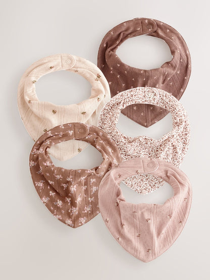 Brown Ditsy Floral Baby Dribble Bibs 5 Pack - Up to 1 Month (50-56cm)