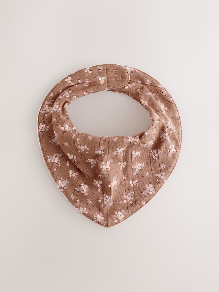 Brown Ditsy Floral Baby Dribble Bibs 5 Pack