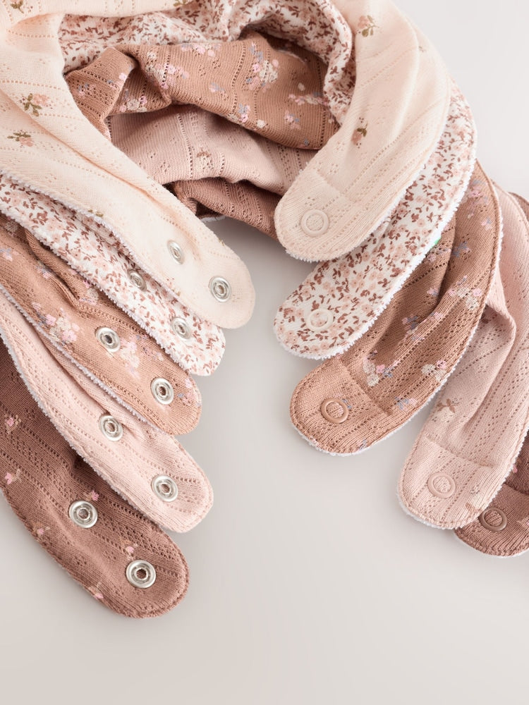 Brown Ditsy Floral Baby Dribble Bibs 5 Pack