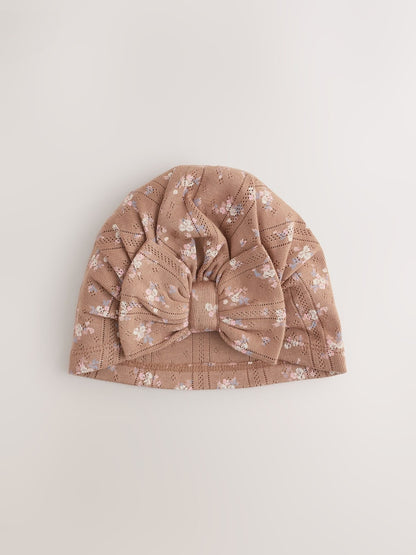 Brown Ditsy Floral Baby Turban Hats 2 Pack (0-18mths)