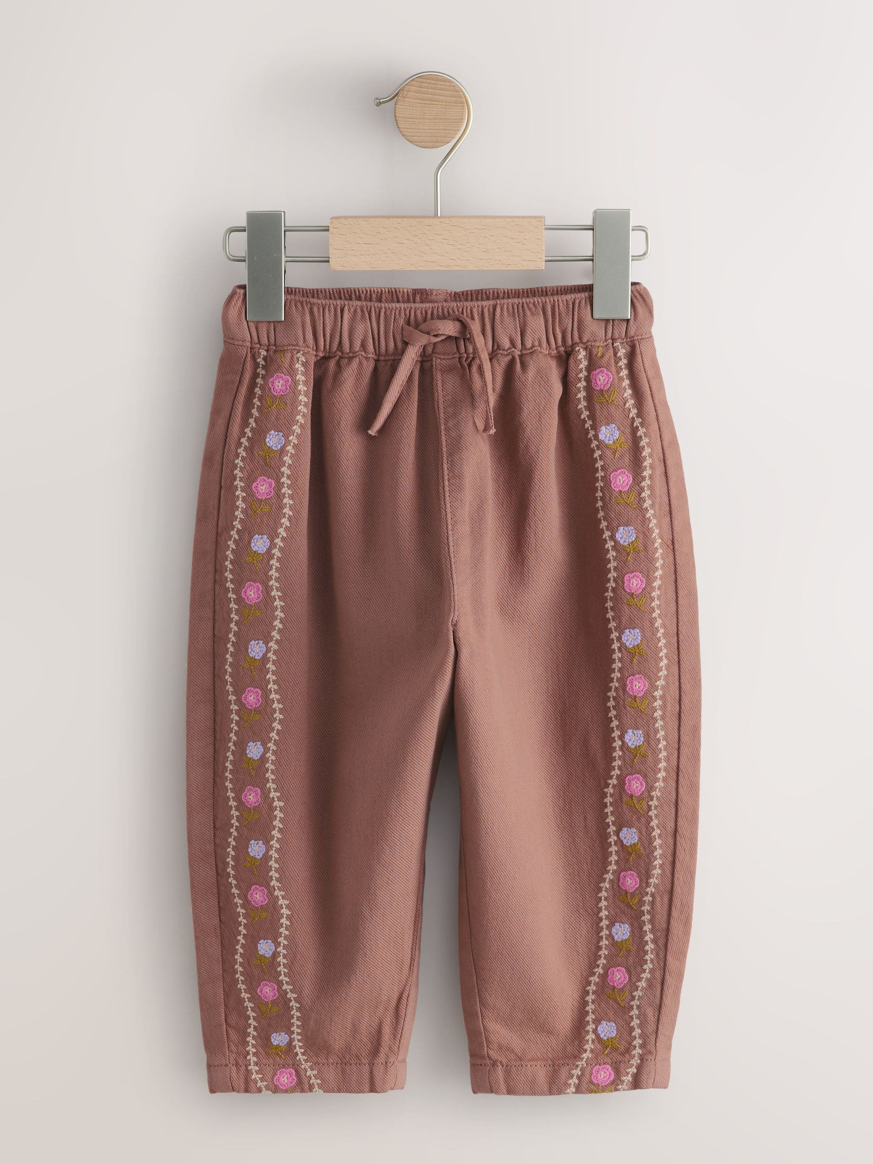 Chocolate Brown Embroidered Pullon Trousers (3mths-7yrs) - Size 3-6 Months (62-68cm) - Option 1