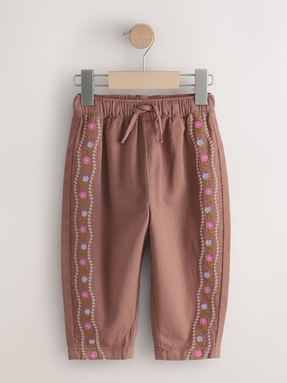Chocolate Brown Embroidered Pullon Trousers (3mths-7yrs)