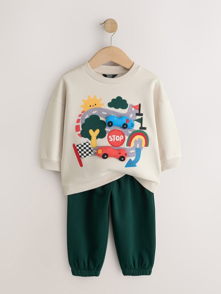 Ecru Crew Neck Joggers Set (3mths-7yrs)