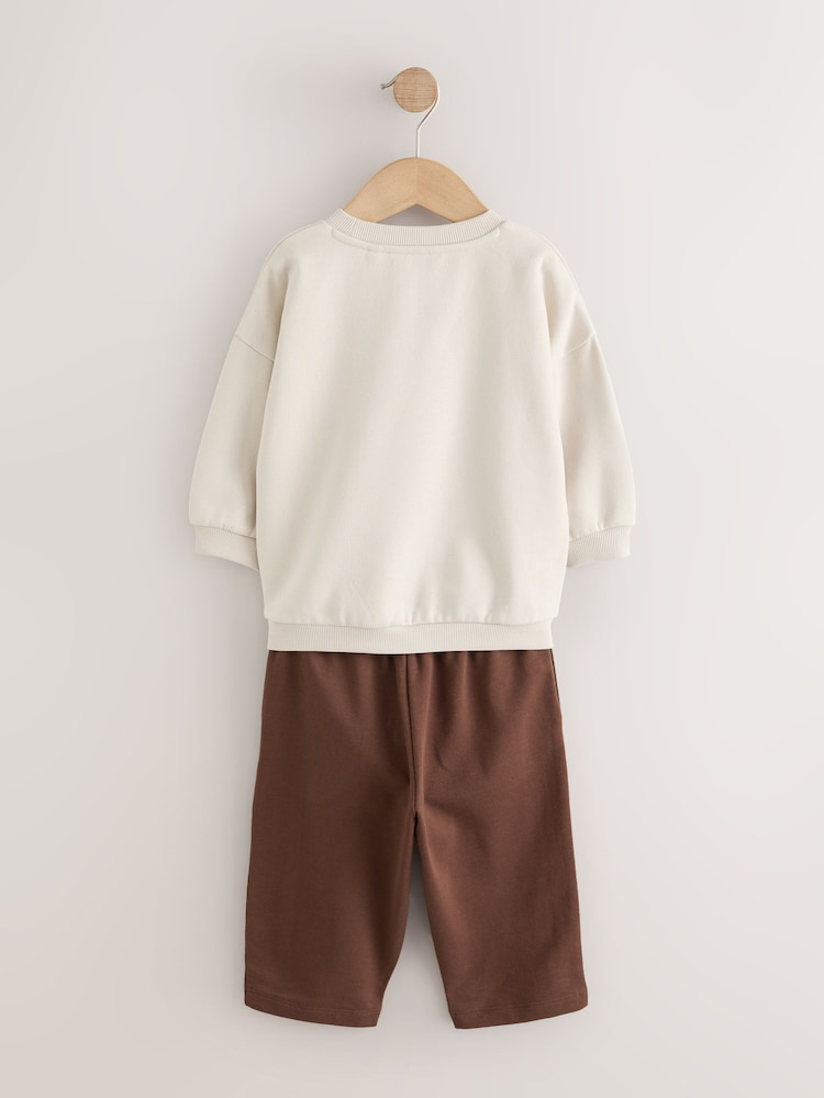 Ecru/Choc Crew Neck Joggers Set (3mths-7yrs)