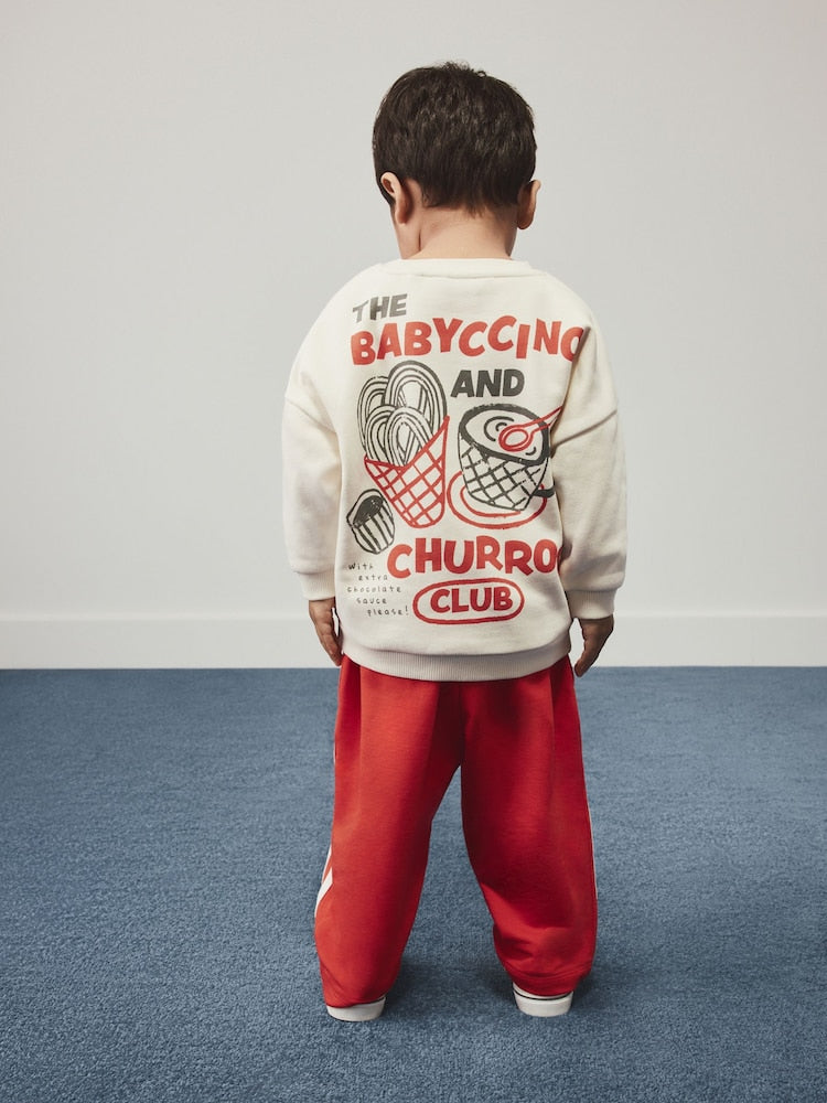 Red/Ecru Crew Neck Joggers Set (3mths-7yrs)
