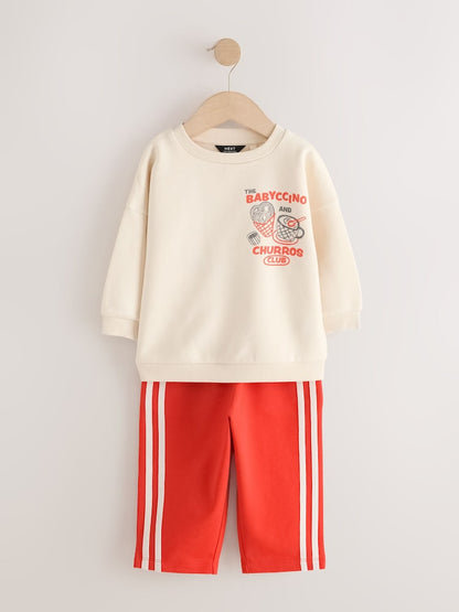Red/Ecru Crew Neck Joggers Set (3mths-7yrs)