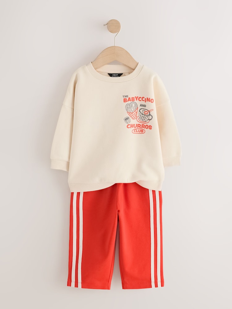 Red/Ecru Crew Neck Joggers Set (3mths-7yrs)
